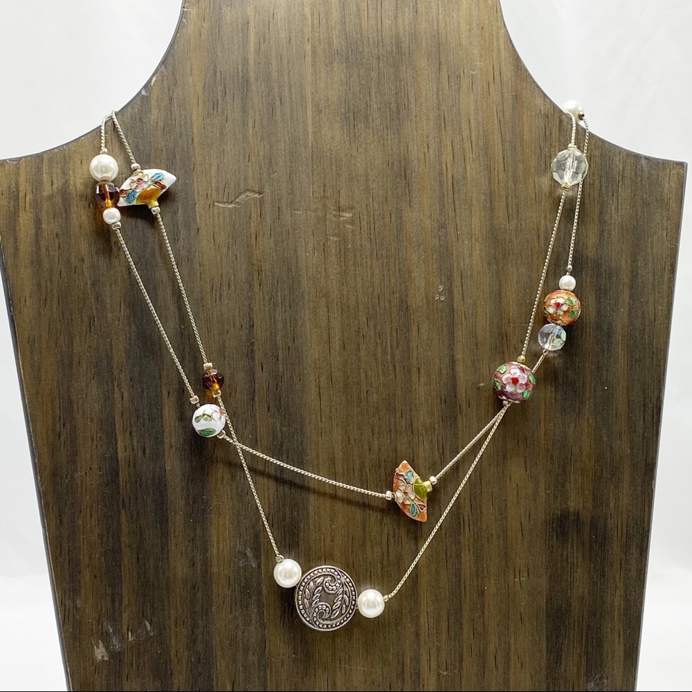Vintage Boho Cloisonné Satellite Bead Necklace